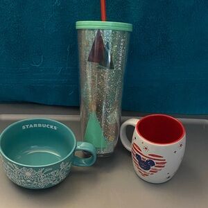 Starbucks Glitter Tumbler and Festive Mugs (B)
